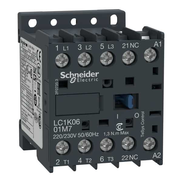 LC1K0601E7 — LC1K0601E7 - TeSys K contactor - 3P - AC-3 <= 440 V 6 A - 1 NC aux. - 48 V AC coil Schneider Electric