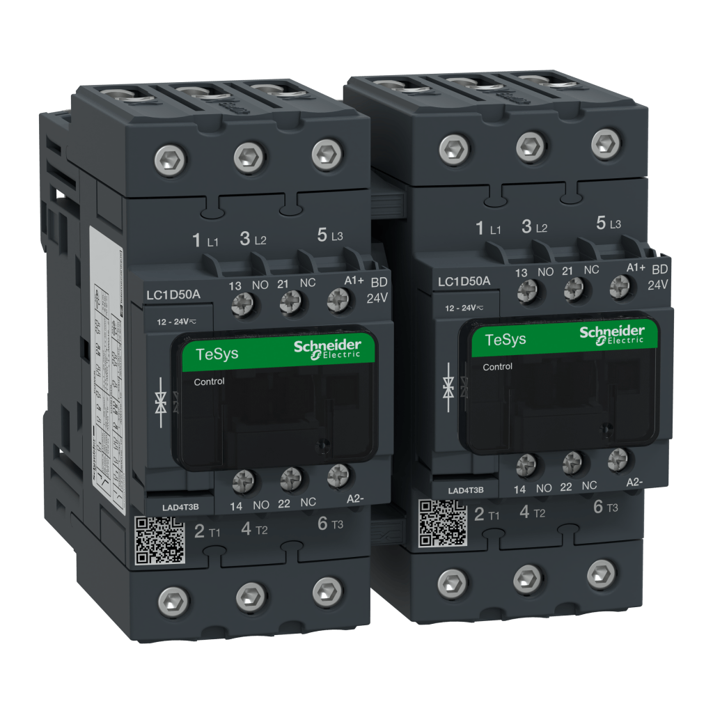 LC2D50ABD - TeSys D reversing contactor - 3P(3 NO) - AC-3 - <= 440 V 50 A - 24 V DC coil Schneider Electric