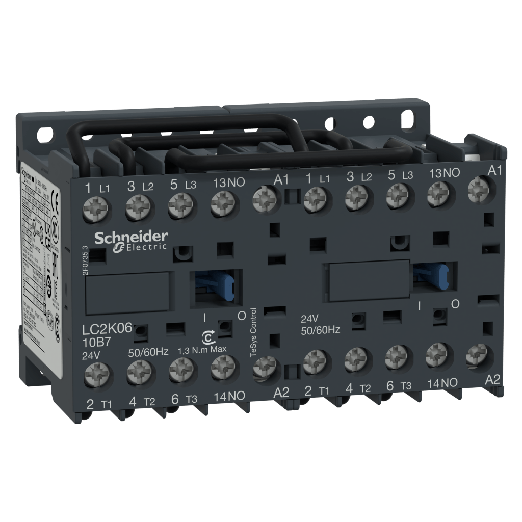LC2K0610P7 - TeSys K reversing contactor - 3P - AC-3 <= 440 V 6 A - 1 NO - 230 V AC coil Schneider Electric