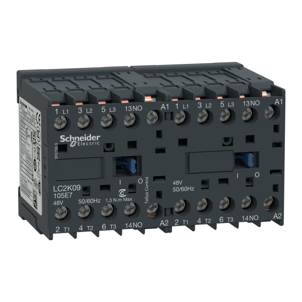 TeSys K reversing contactor - 3P - AC-3 <= 440 V 9 A - 1 NO - 48 V AC coil Schneider Electric