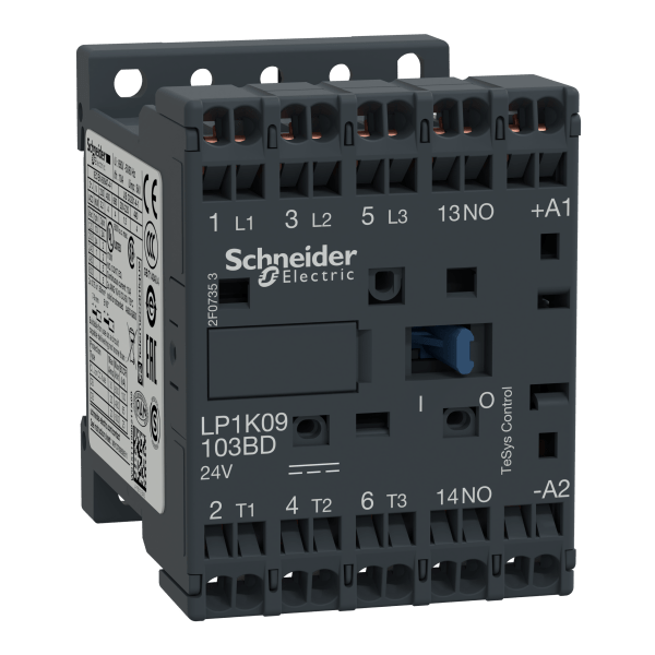 TeSys K contactor - 3P - AC-3 <= 440 V 9 A - 1 NO aux. - 24 V DC coil Schneider Electric