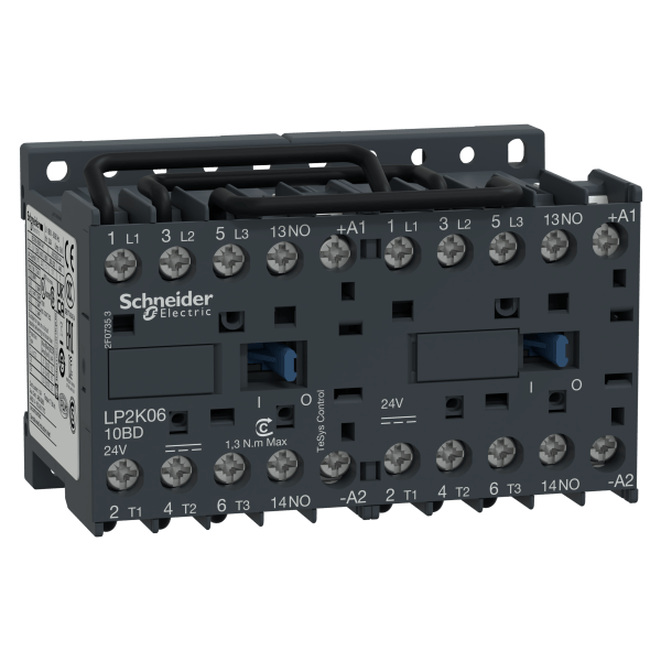 LP2K0610BD — LP2K0610BD - TeSys K reversing contactor - 3P - AC-3 <= 440 V 6 A - 1 NO - 24 V DC coil Schneider Electric