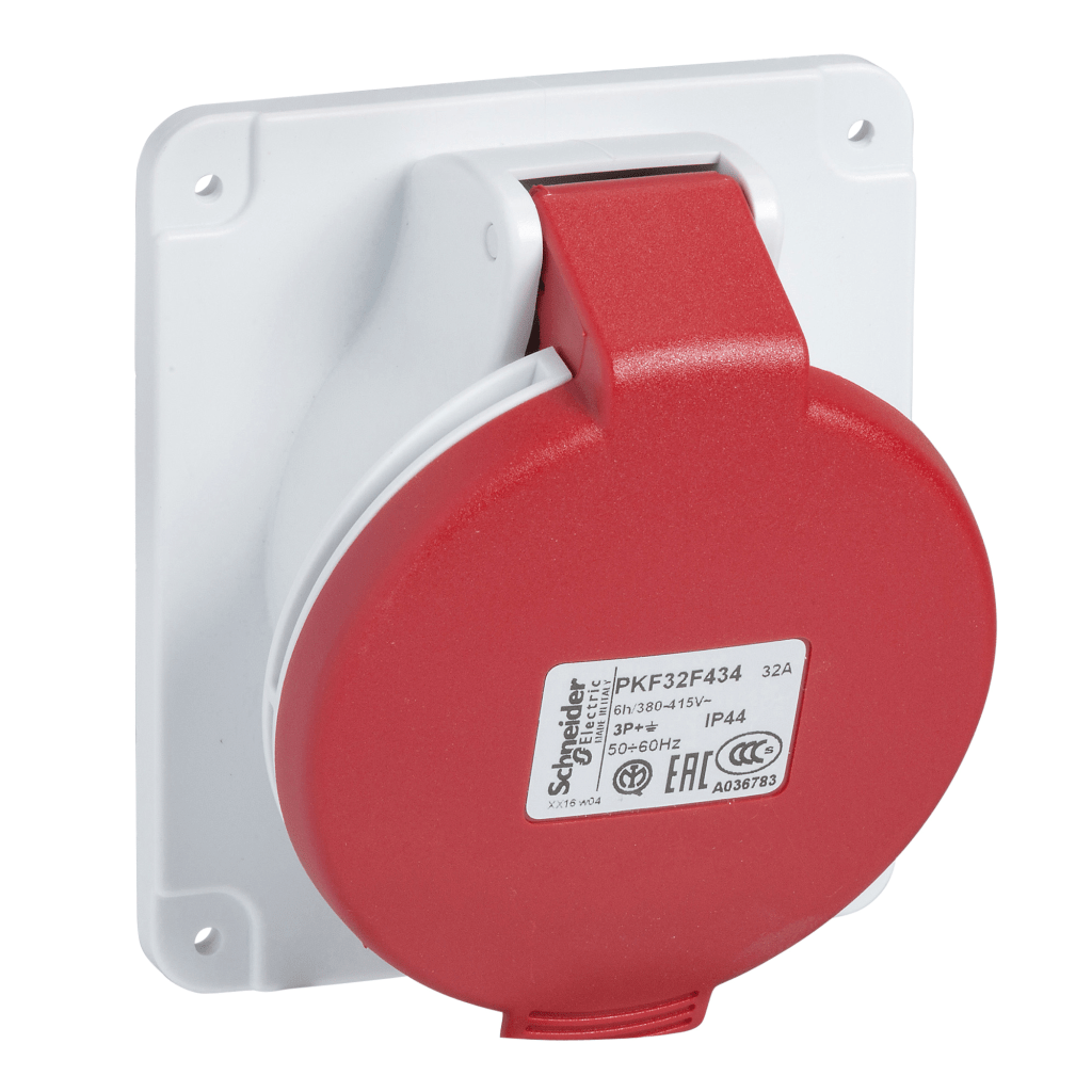 PKF32F433 - PratiKa socket - screw - angled - 32A - 2P + E - 380...415 V AC - panel Schneider Electric