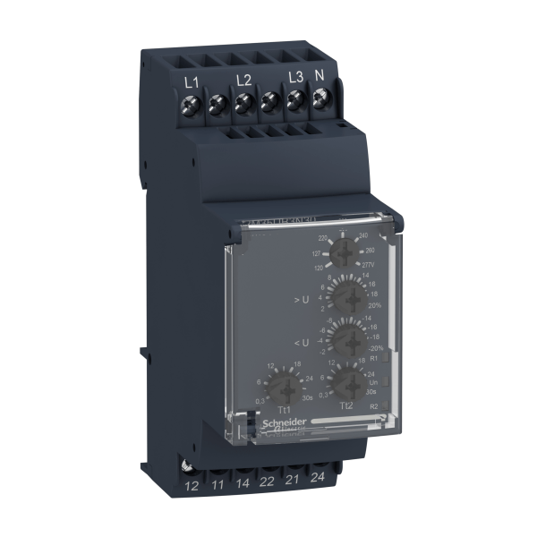 Harmony, Modular 3-phase voltage control relay, 5 A, 2 CO, 120…277 V AC Schneider Electric