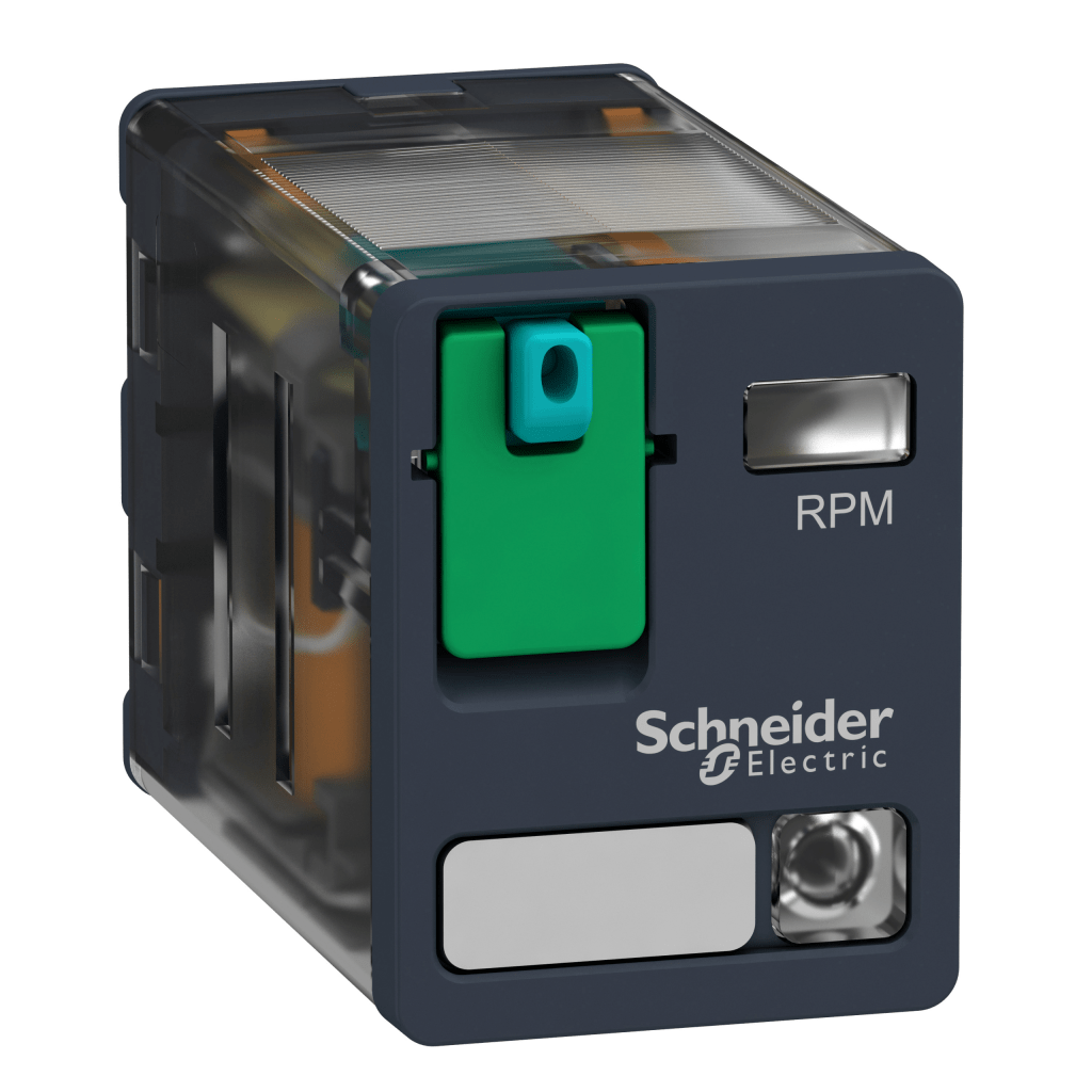 RPM22BD - Harmony, Power plug-in relay, 15 A, 2 CO, with LED, with lockable test button, 24 V DC Schneider Electric