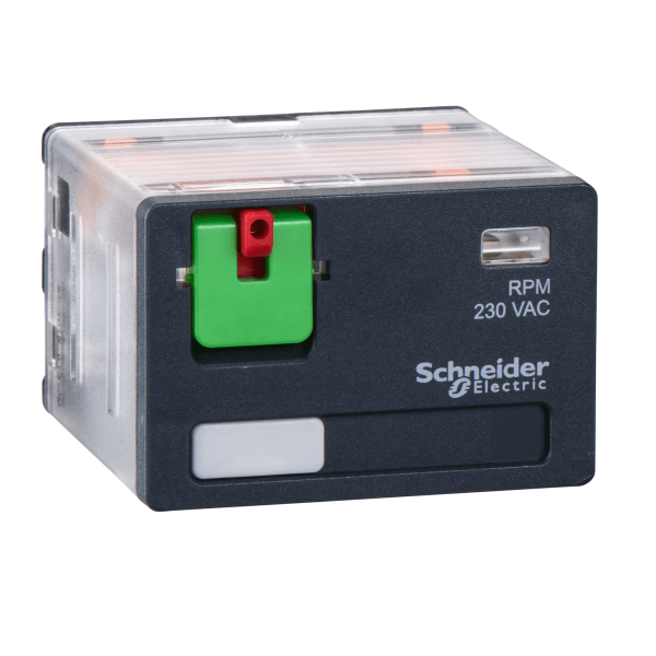 Harmony, Power plug-in relay, 15 A, 4 CO, with lockable test button, 230 V AC Schneider Electric