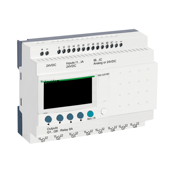 Compact smart relay, Zelio Logic, 20 I/O, 24 V DC, no clock, display Telemecanique