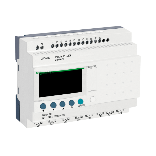 SR2B201B — SR2B201B - Compact smart relay, Zelio Logic, 20 I/O, 24 V AC, clock, display Telemecanique