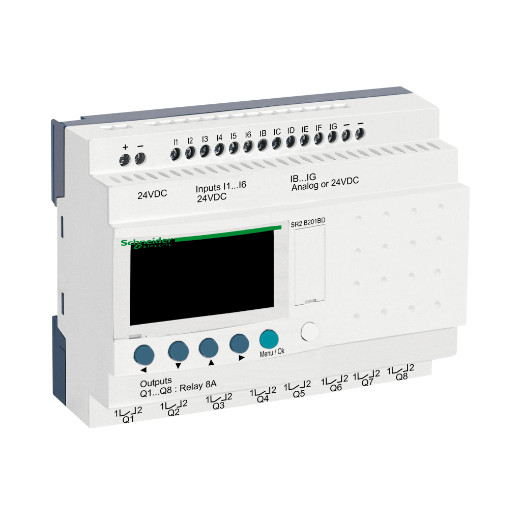 SR2B201BD - Compact smart relay, Zelio Logic, 20 I/O, 24 V DC, clock, display Telemecanique