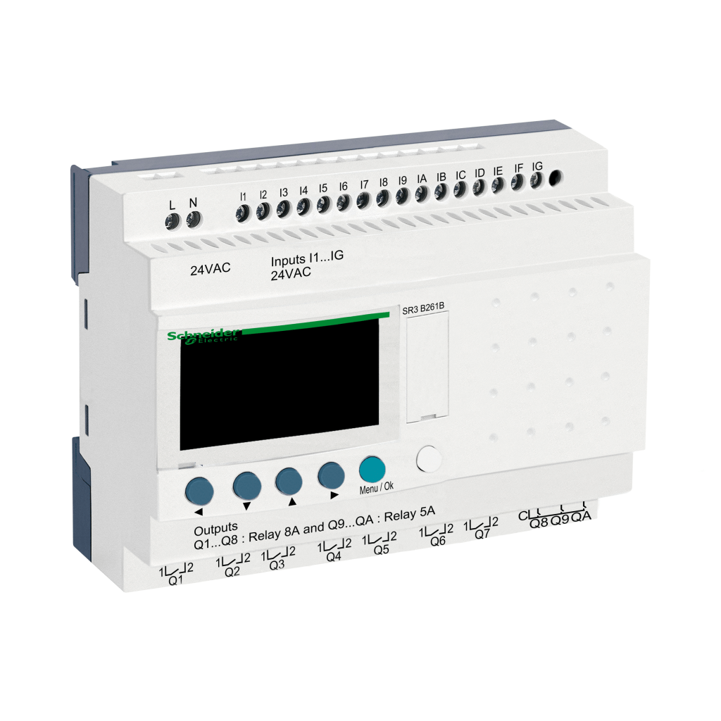 SR3B261B - Modular smart relay, Zelio Logic, 24 I/O, 24 V AC, clock, display Schneider Electric