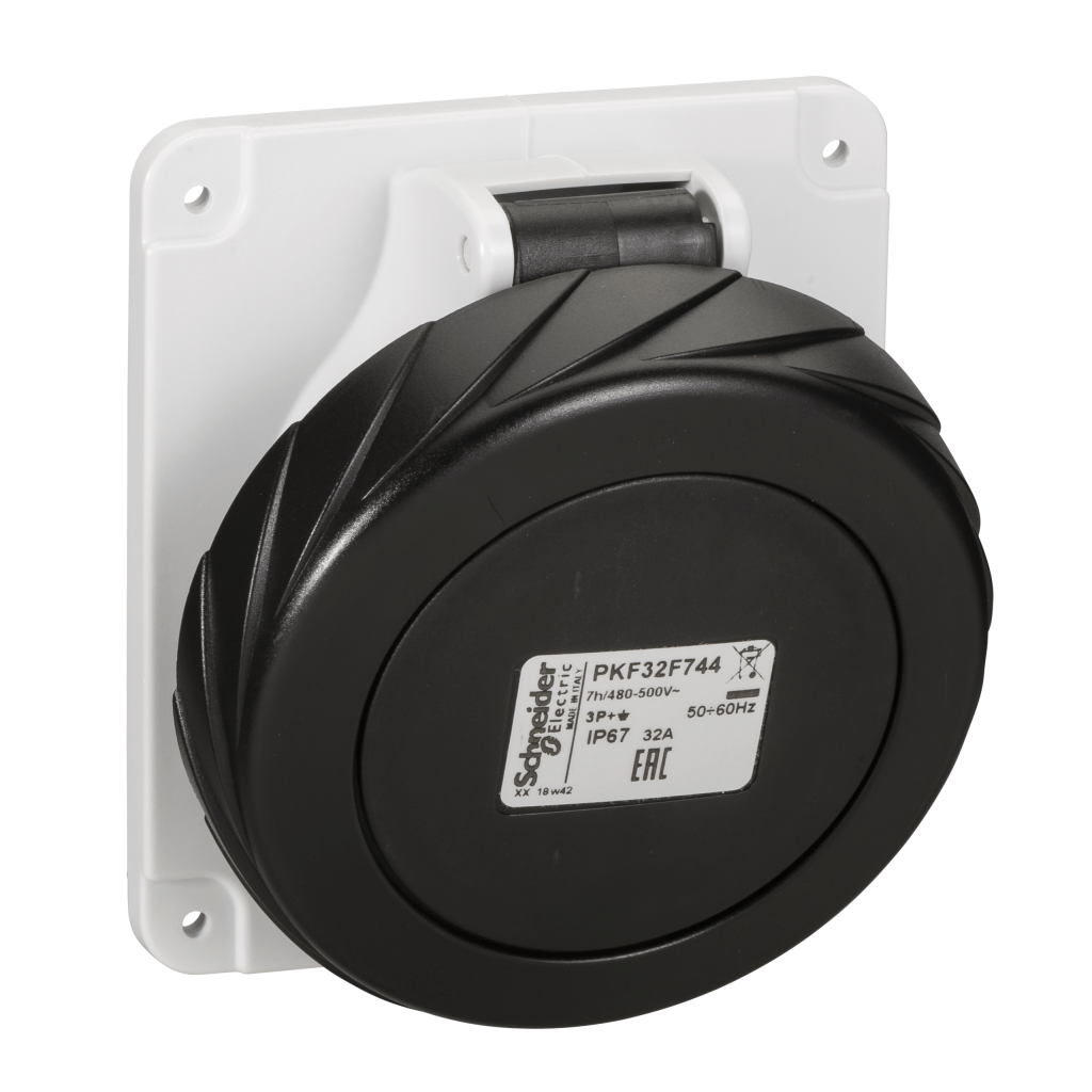 PKF32F744 - PratiKa socket - screw - angled - 32A - 3P + E - 480...500 V AC - panel Schneider Electric