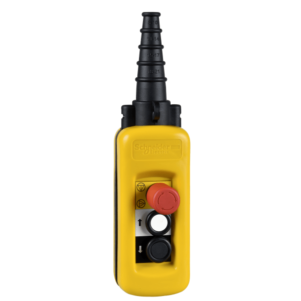 Harmony XAC, Pendant control station, plastic, yellow, 2 push buttons, 1 emergency stop Schneider Electric
