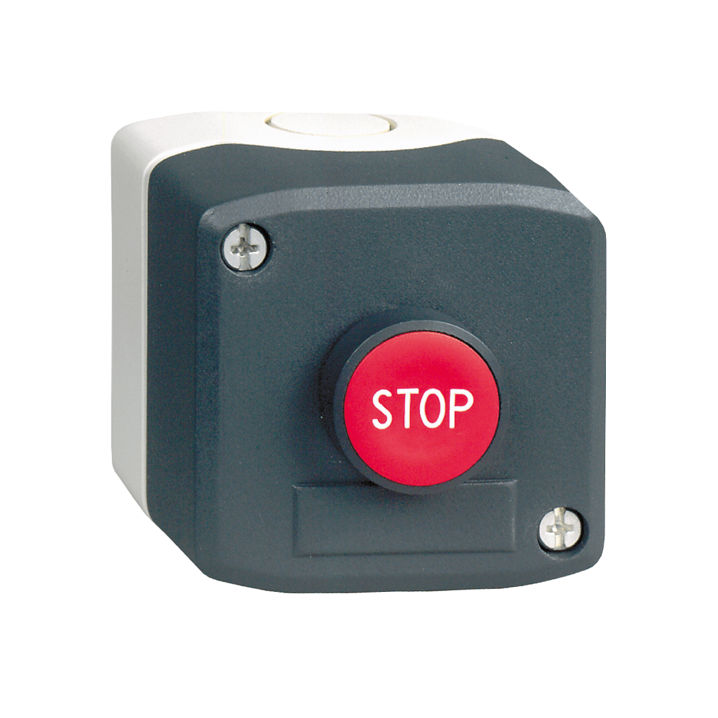 XALD114 - Complete control station, Harmony XALD, dark grey 1 red flush pushbutton Ø22 mm spring return 1NC "Stop" Schneider Electric