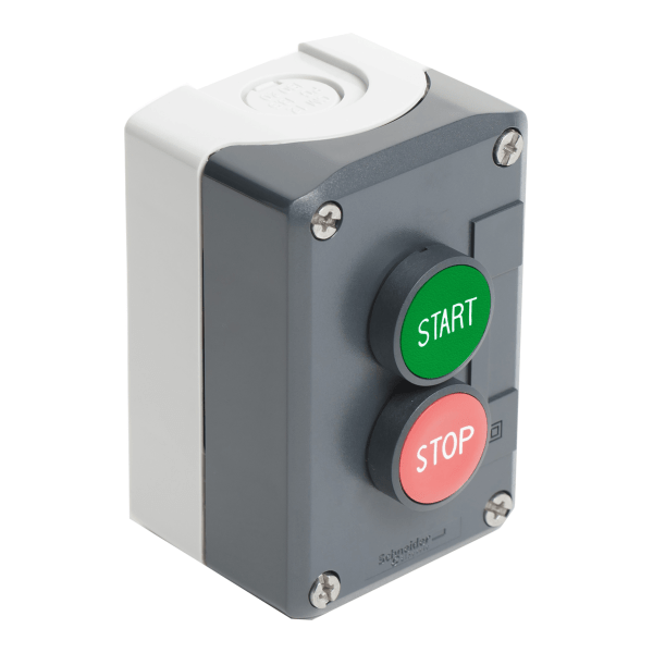 XALD215 — XALD215 - XALD215 - Control station, plastic, dark grey lid, 2 flush push buttons Ã˜22, marked START STOP, 1 NO + 1 NC Schneider Electric