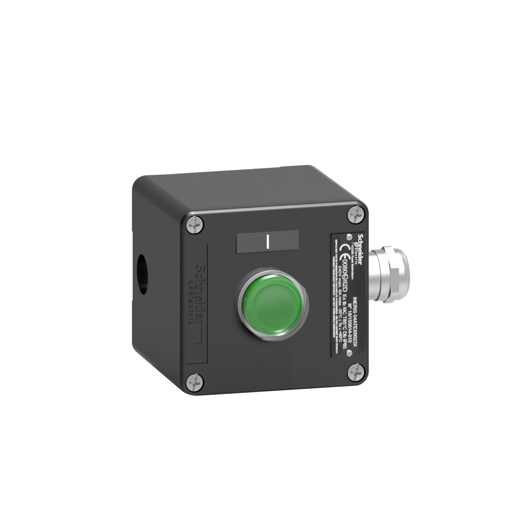 XAWF100EX - Control station, metal, start function, 1 flush push button, green, 1 NO, ATEX Schneider Electric