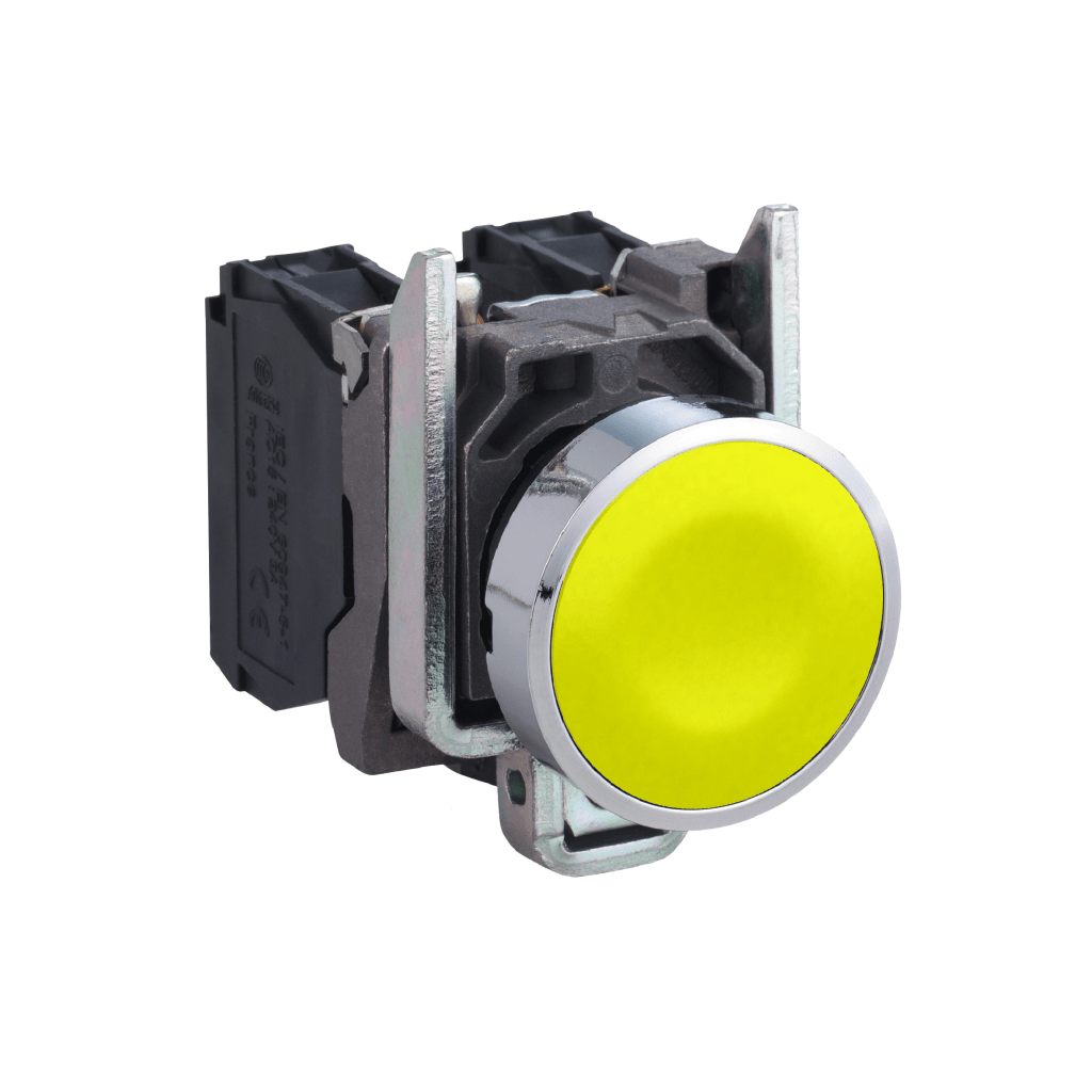 XB4BA51 - Harmony XB4, Push button, metal, flush, yellow, Ø22, spring return, unmarked, 1 NO Schneider Electric