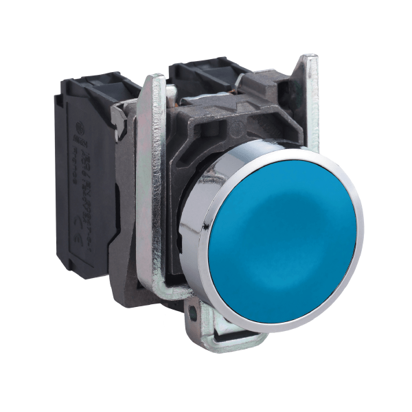 XB4BA61 - Push button, metal, flush, blue, Ø22, spring return, unmarked, 1 NO Schneider Electric