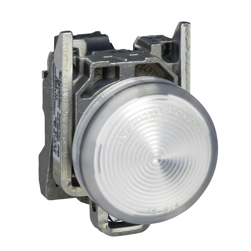 XB4BVB1EX - Complete pilot light, Harmony XB4, round Ø22 mm, IP65, white, integral LED, 24 V, lugs, ATEX Schneider Electric