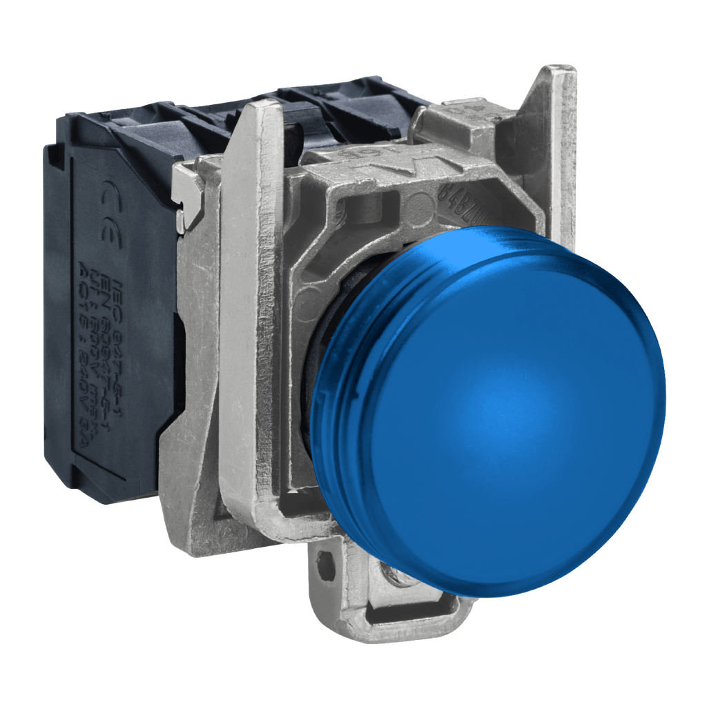 XB4BVB6EX - Complete pilot light, Harmony XB4, round Ø22 mm, IP65, blue, integral LED, 24 V, lugs, ATEX Schneider Electric
