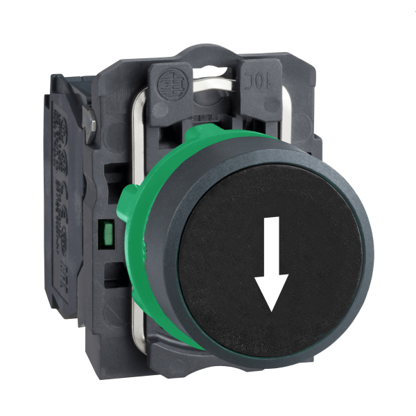 XB5AA3351 — XB5AA3351 - Harmony XB5, Push button, plastic, flush, black,Ø22, spring return, marked DOWN ARROW, 1 NO Schneider Electric