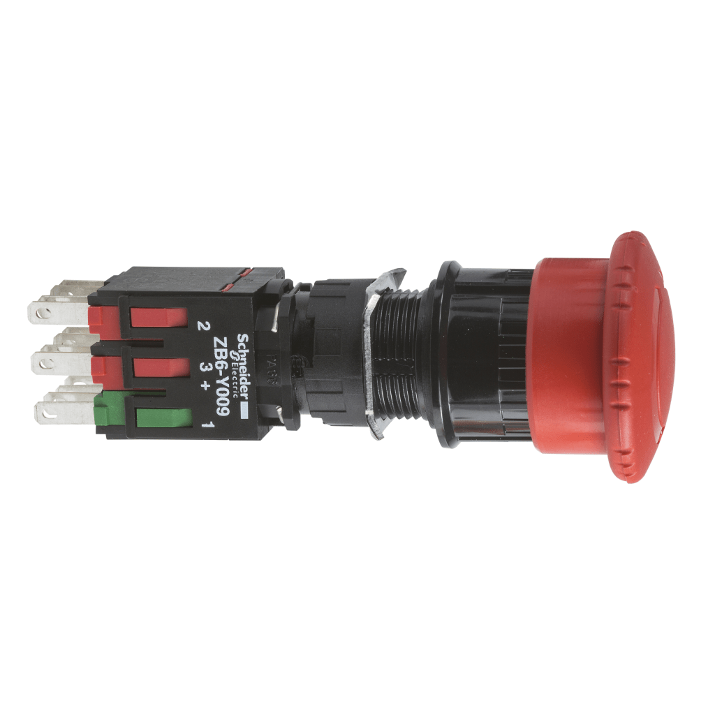 XB6AS8349B - Complete emergency stop push button, Harmony XB6, red Ø 30 pushbutton Ø 16 trigger latching turn release 1NO+2NC Schneider Electric