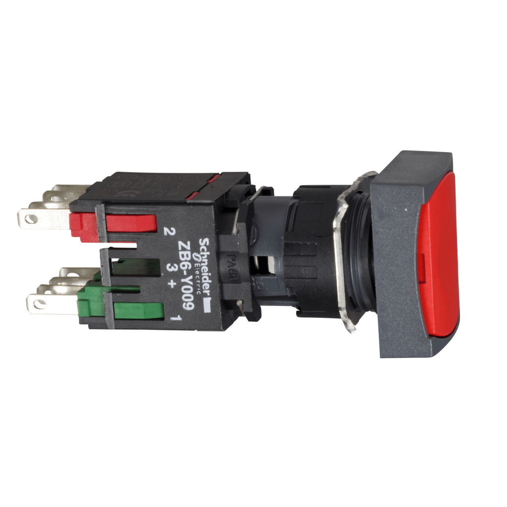 XB6DA45B - Complete push button, Harmony XB6, red rectangular flush pushbutton Ø 16 spring return 1NO+1NC unmarked Schneider Electric