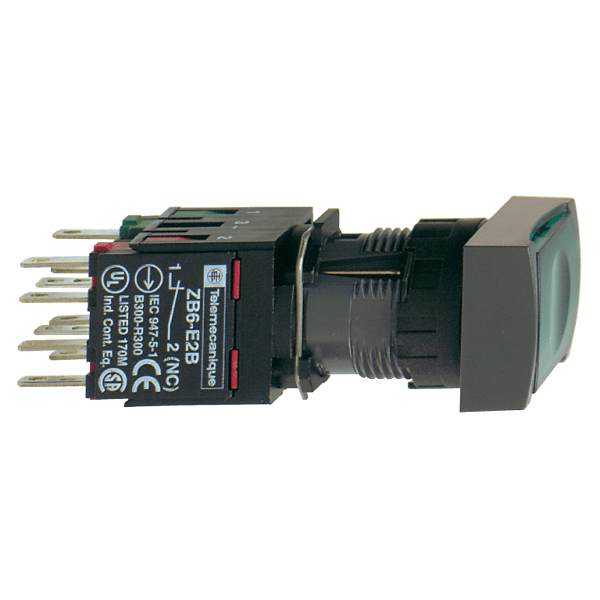 XB6DW3B5B — XB6DW3B5B - Complete illuminated push button, Harmony XB6, green rectang flush illum pushbutton Ø 16 spring return 1NO+1NC 12...24 V Schneider Electric