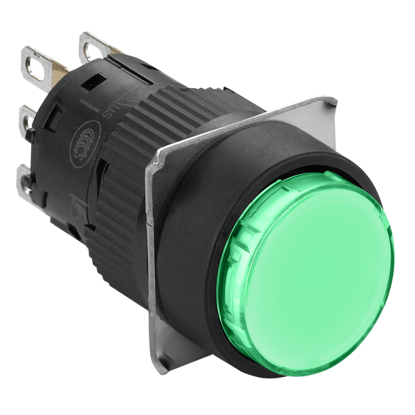 Monolithic push button, Harmony XB6E, round green pushbutton Ø 16, flush spring return, 1OC
