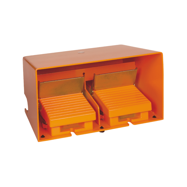 Foot switch, Harmony XPE, double IP66, with cover, metallic, orange, 2 NC + 2 NO Schneider Electric