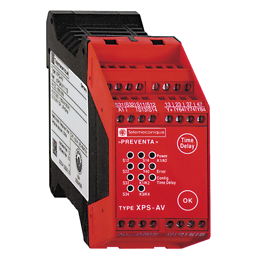 XPSAV11113 - module XPSAV - Emergency stop - 24 V DC, time delay 0...300 s Telemecanique