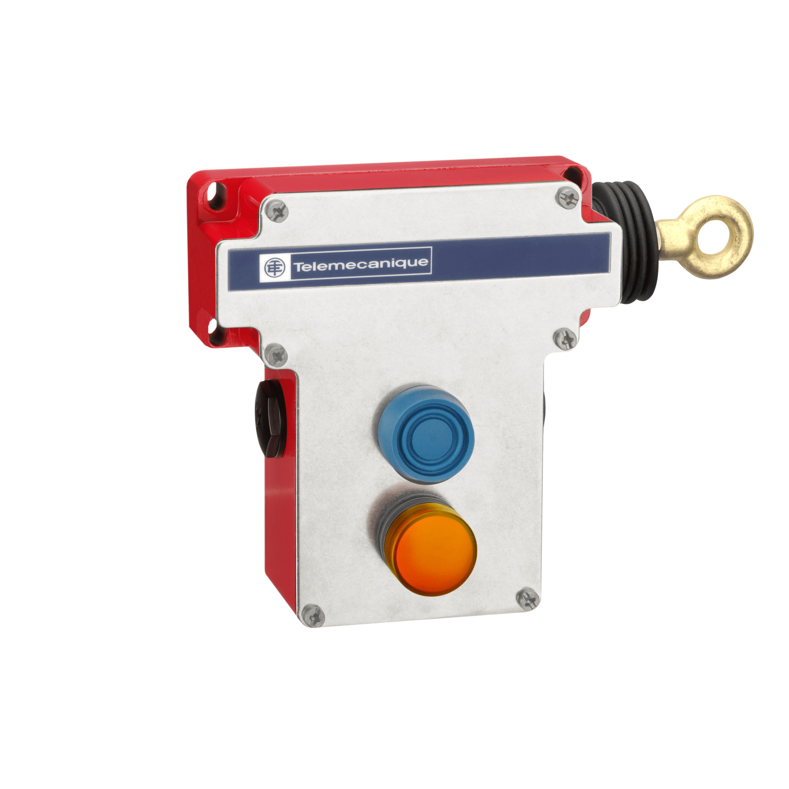 XY2CE1A297 - Latching emergency stop rope pull switch, Telemecanique Emergency stop rope pull switches XY2C, RH side, 2NC+2 NO, pilot light 230 V Telemecanique Sensors