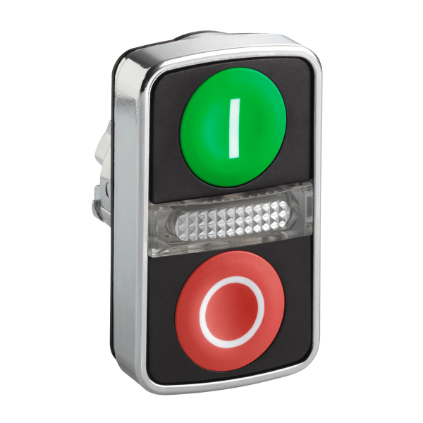 ZB4BW7A3741 — ZB4BW7A3741 - Harmony XB4, Illuminated double-headed push button head,metal, Ø22, 1 green flush marked I + 1 pilot light + 1 red flush marked O Schneider Electric