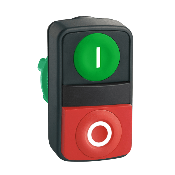 Harmony XB5, Double-headed push button head, plastic, Ø22, 1 green flush marked I + 1 red projecting marked O Schneider Electric