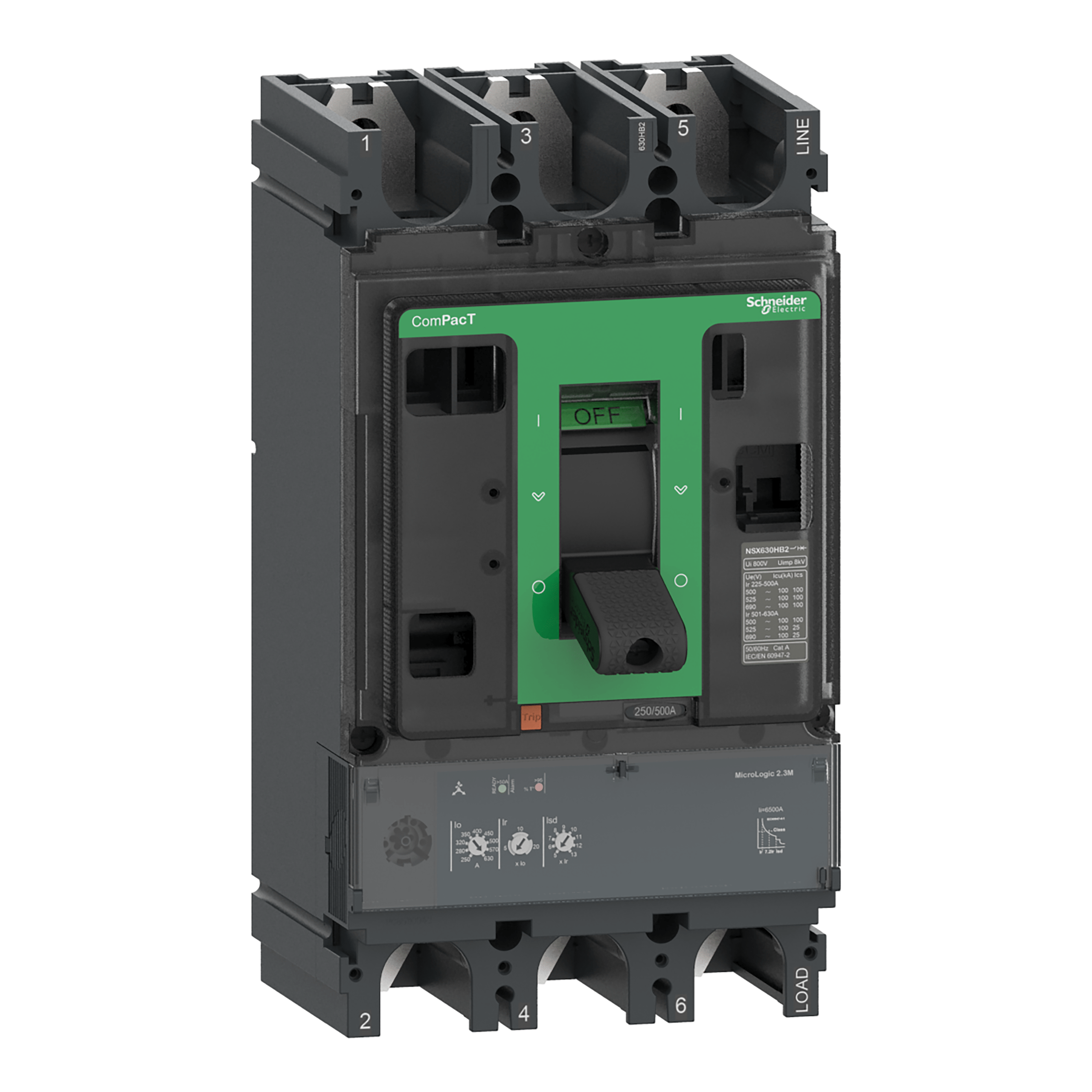 C40W32M320 - Circuit breaker ComPacT NSX400HB2, 100kA at 690VAC, MicroLogic 2.3 M trip unit 320A, 3 poles 3d Schneider Electric