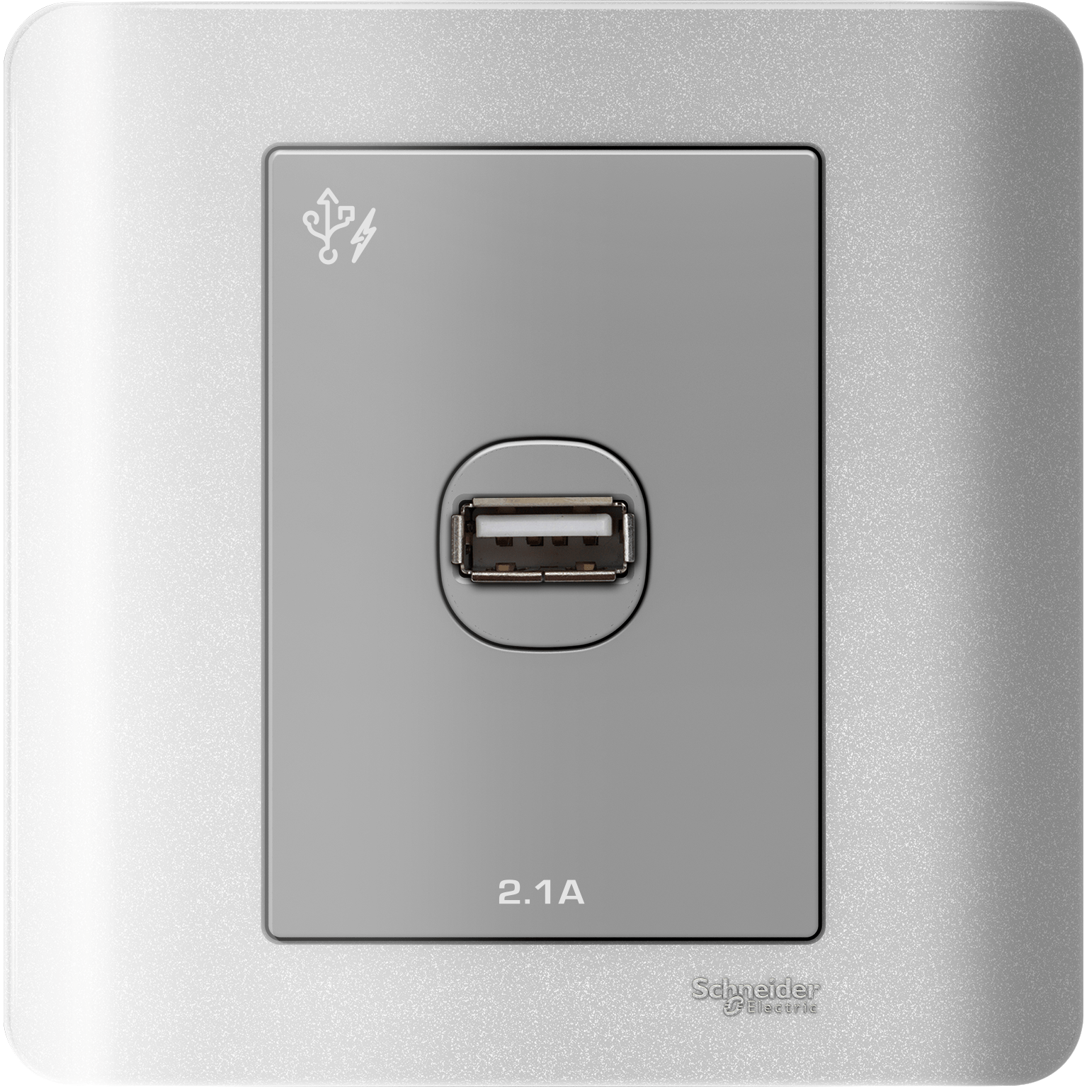 E8431USB_SA - ZENcelo - 1 x 2.1A USB Charger - Silver Satin Schneider Electric