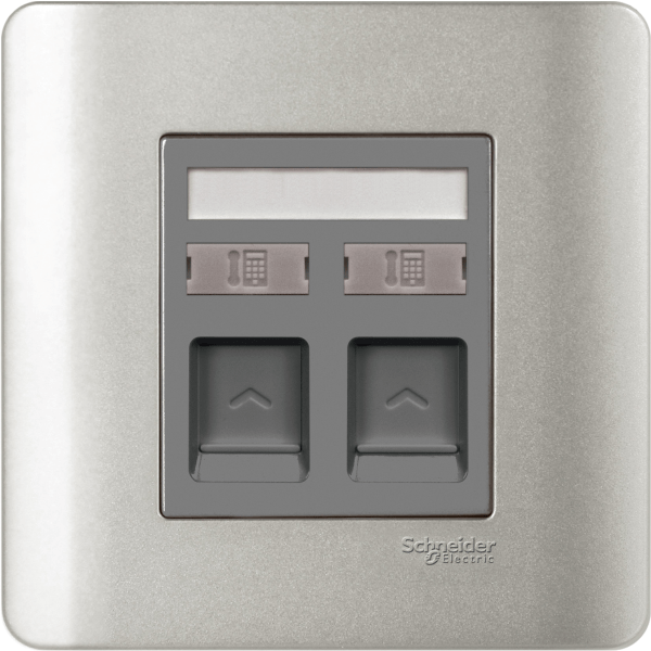 E8432RJS4_SA — E8432RJS4_SA - 2 Gang Telephone Socket on Shuttered Wallplate, Silver Satin Schneider Electric