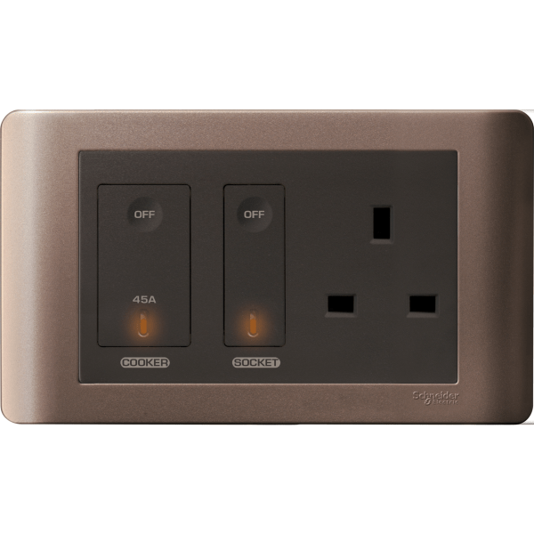 45A Double Pole Switch and 13A Switched Socket Outlet, Silver Bronze Schneider Electric