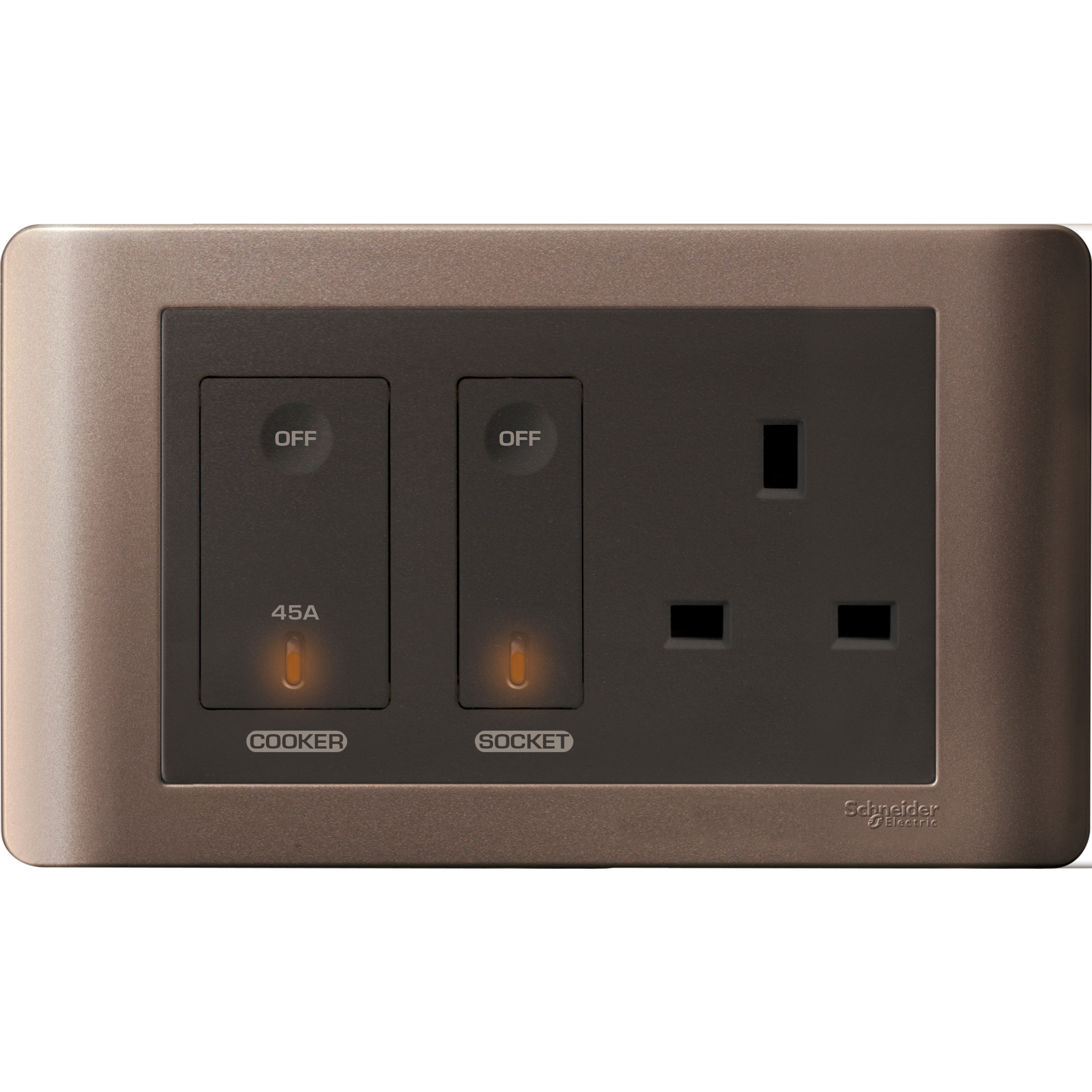 E84T15D45N_SZ - 45A Double Pole Switch and 13A Switched Socket Outlet, Silver Bronze Schneider Electric