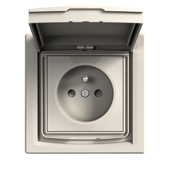 Asfora - single socket outlet with pin earth - 16A lid, shutters IP44 cream Schneider Electric