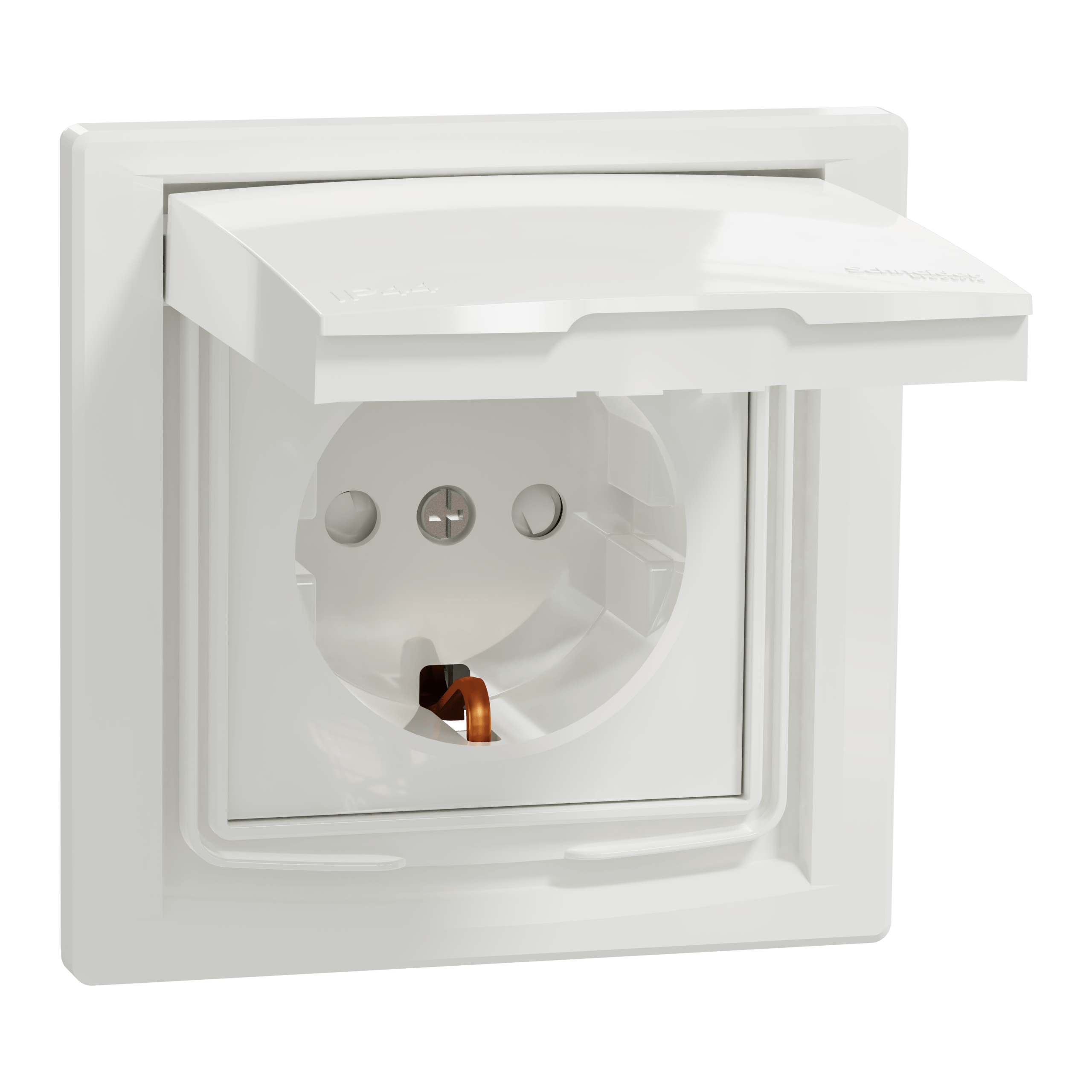 EPH3100321 - Asfora - single socket outlet with side earth - 16A lid, shutters IP44 white Schneider Electric