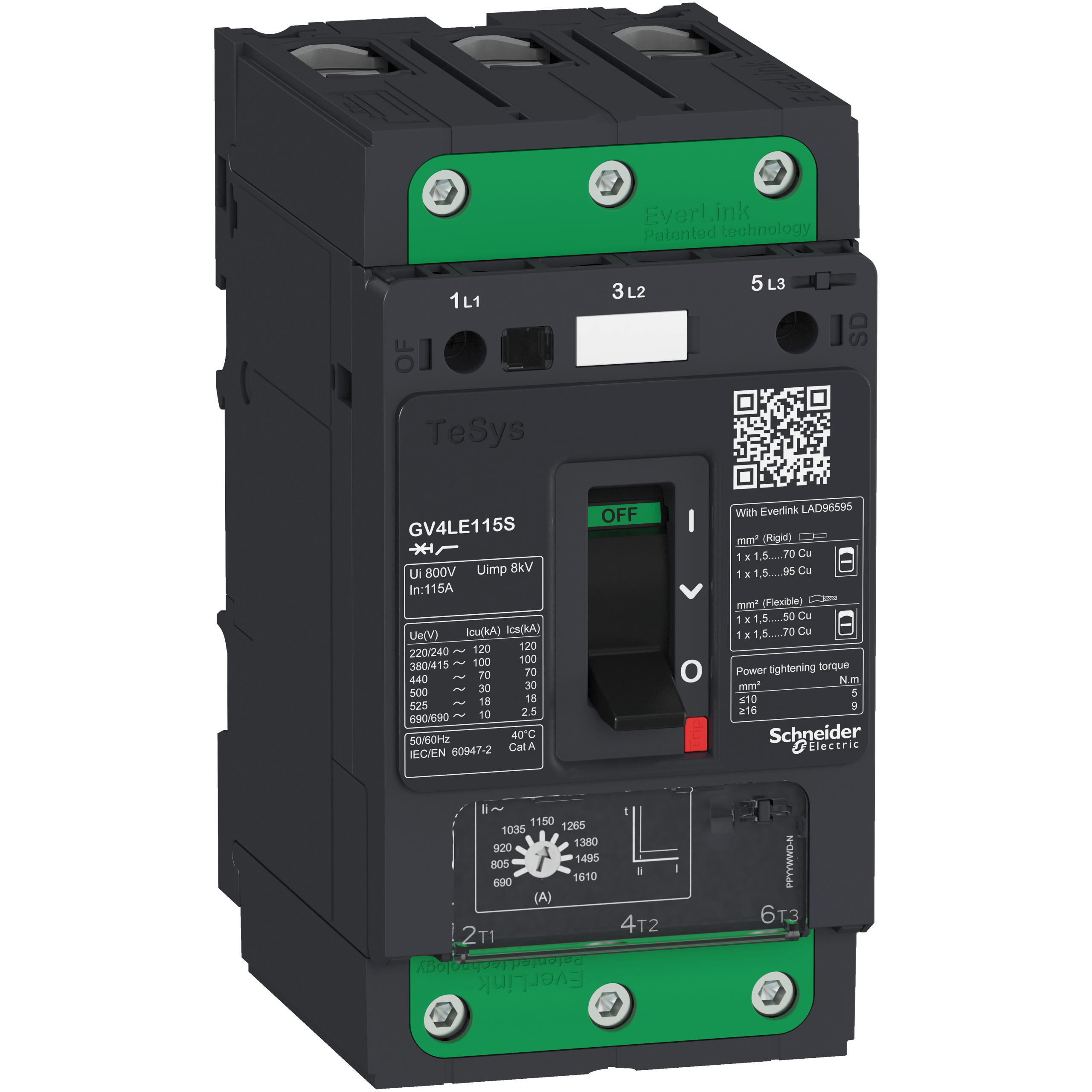 GV4LE50B - Motor circuit breaker, TeSys GV4, 3P, 50 A, Icu 25 kA, magnetic, EverLink terminals Schneider Electric