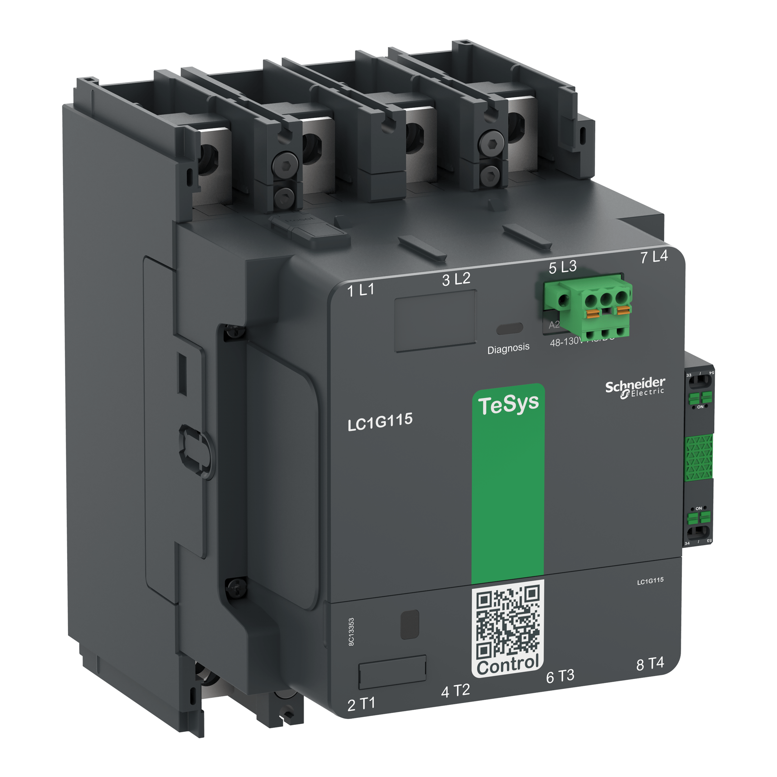 LC1G1854EHEN - High power contactor, TeSys Giga, 4 pole (4NO), AC-1 <=440V 305A, standard version, 48…130V wide band AC/DC coil Schneider Electric