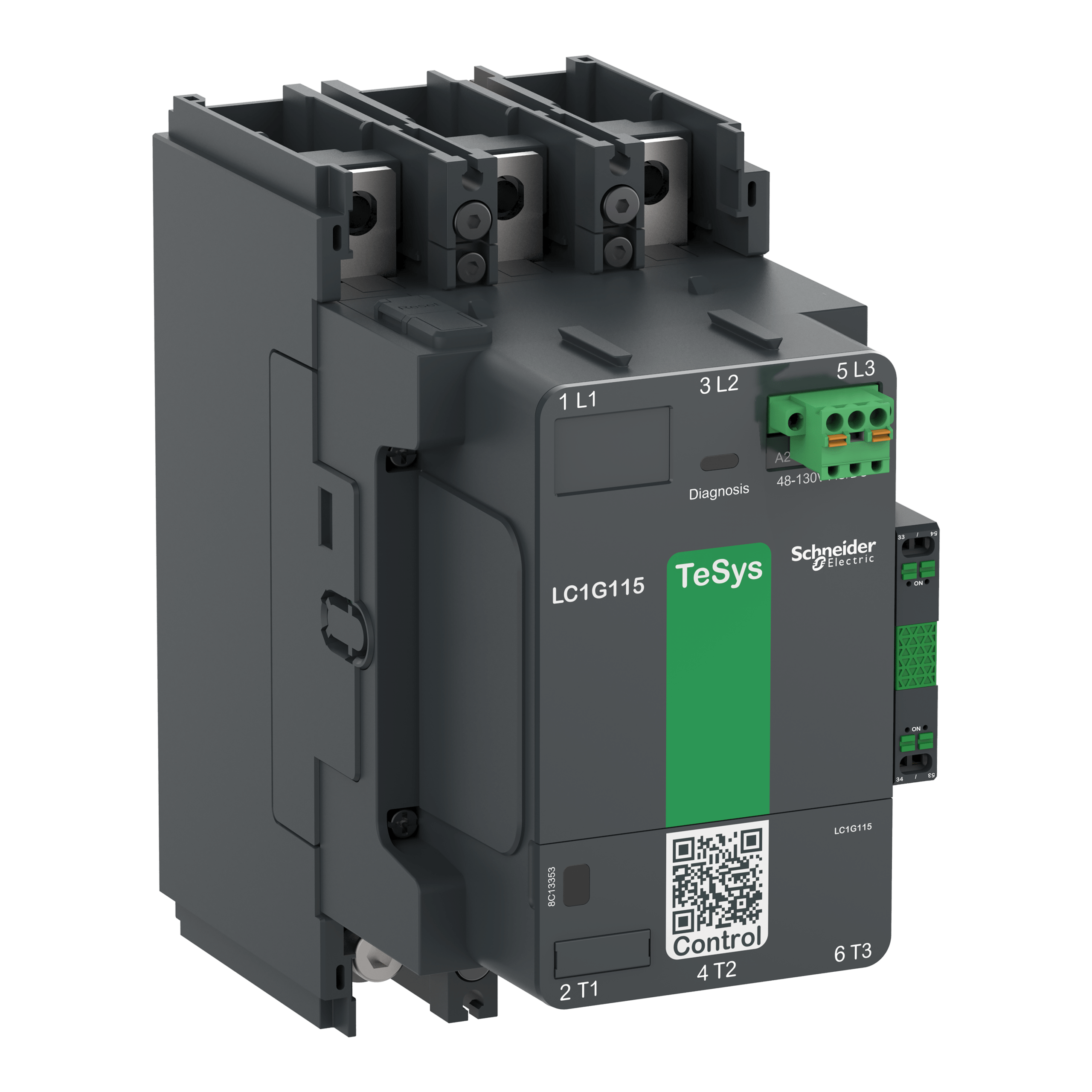 LC1G115EHEN - High power contactor, TeSys Giga, 3 pole (3NO), AC-3 <=440V 115A, standard version, 48…130V wide band AC/DC coil Schneider Electric