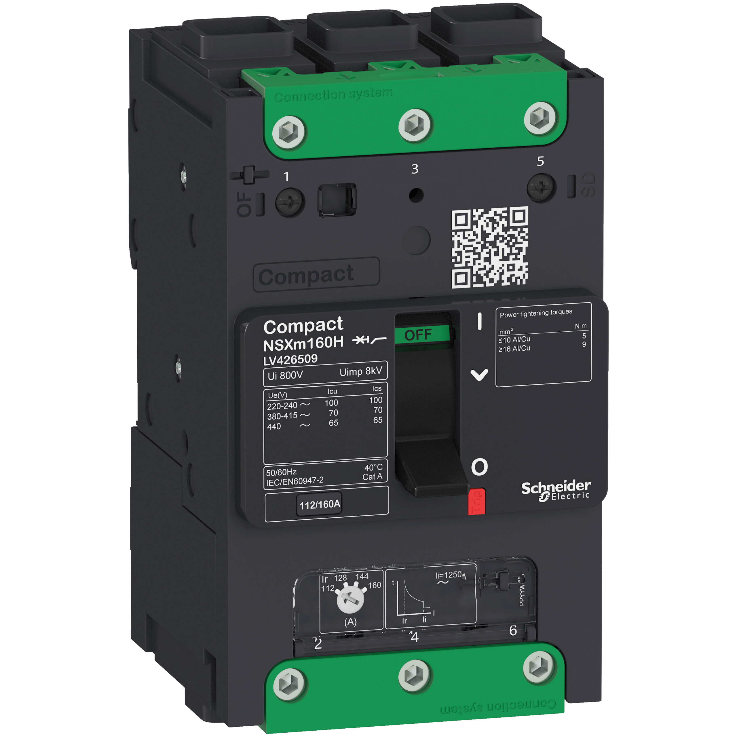 LV426508 - circuit breaker ComPact NSXm H (70 kA at 415 VAC), 3P 3d, 125 A rating TMD trip unit, EverLink connectors Schneider Electric