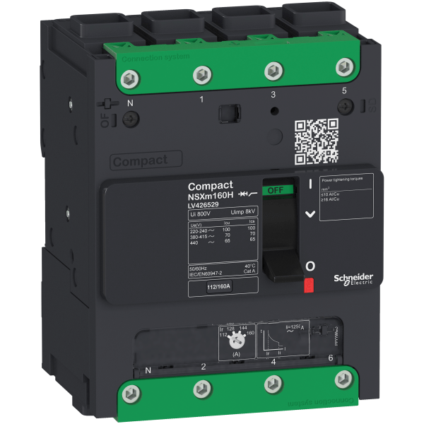 LV426425 — LV426425 - circuit breaker ComPact NSXm N (50 kA at 415 VAC), 4P 4d, 63 A rating TMD trip unit, EverLink connectors Schneider Electric