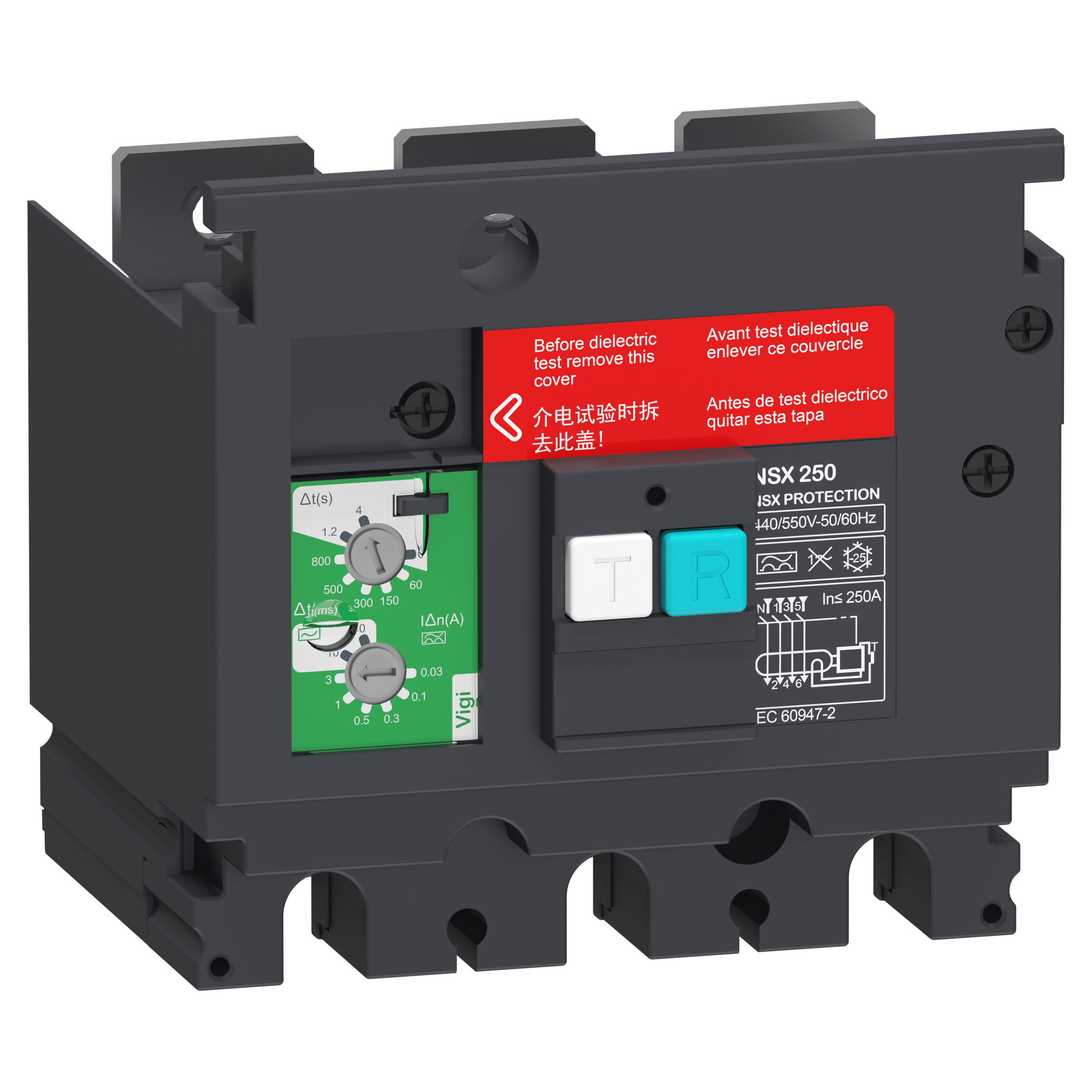 LV429494 - Earth-leakage VigiPacT add-on protection module, ComPacT NSX 250, 440 VAC to 550 VAC, 30 mA to 30 A, 3 poles Schneider Electric