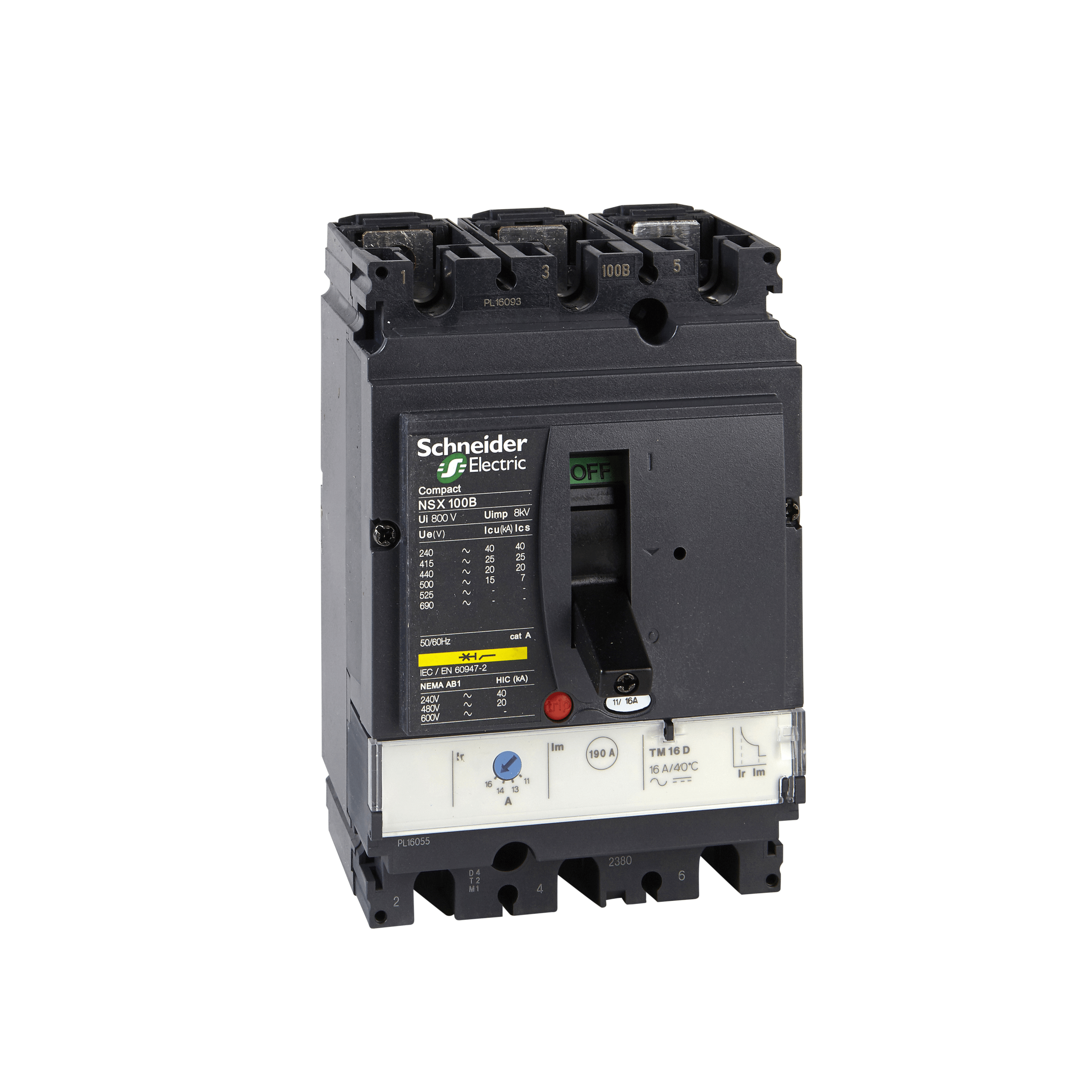 LV429553 - circuit breaker ComPact NSX100B, 25 kA at 415 VAC, TMD trip unit 50 A, 3 poles 3d Schneider Electric