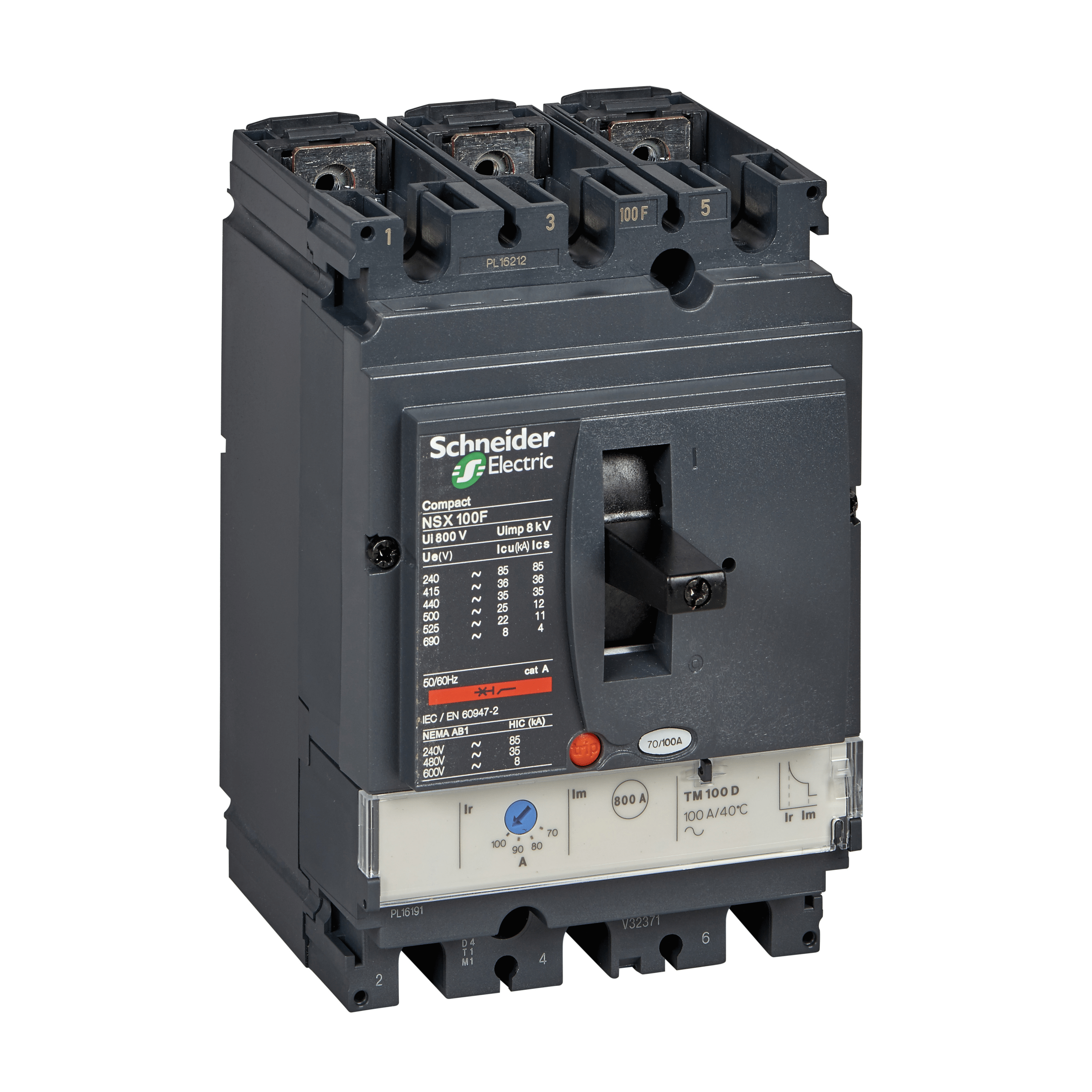 LV429635 - circuit breaker ComPact NSX100F, 36 kA at 415 VAC, TMD trip unit 32 A, 3 poles 3d Schneider Electric
