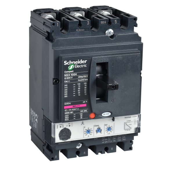 LV429837 — LV429837 - circuit breaker ComPact NSX100H, 70 kA at 415 VAC, MicroLogic 2.2 M trip unit 50 A, 3 poles 3d Schneider Electric