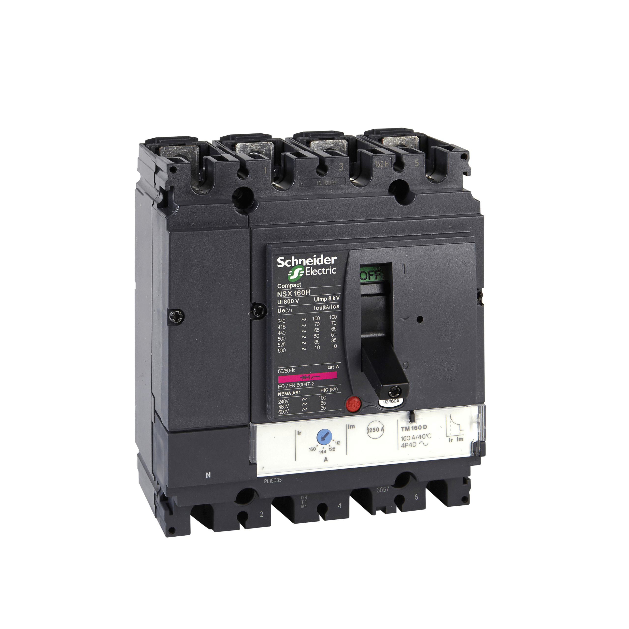 LV430851 - circuit breaker ComPact NSX160N, 50 kA at 415 VAC, TMD trip unit 125 A, 4 poles 3d Schneider Electric